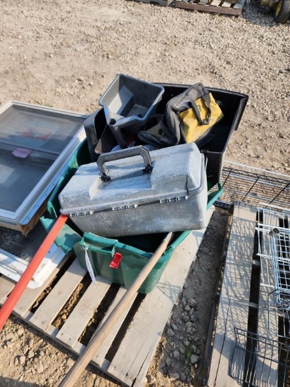 TOTE WITH WRENCHES, SOCKETS, SAWS, ETC