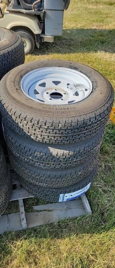 NEW ST205/75R15 RADIAL TIRES ON 5 LUG RIMS