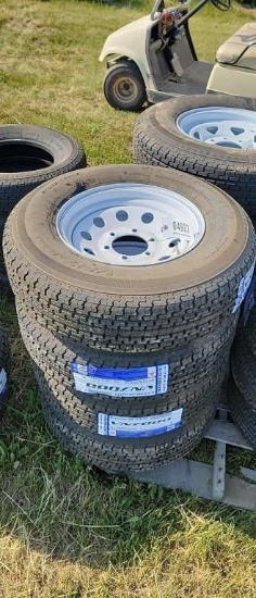 NEW ST225/75R15 RADIAL TIRES ON 6 LUG RIMS