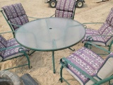 PATIO TABLE AND 5 CHAIRS WITH CUSHIONS