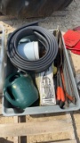 GARDEN TOTE OF MOLE TRAPS, EDGING, SPRINKLERS