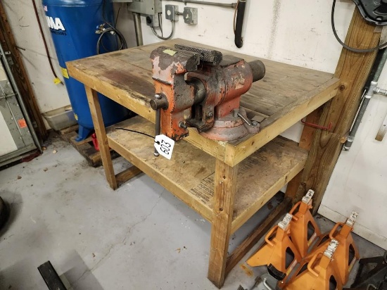 52-1/2"x37" Wood Table w/ Shop Vice