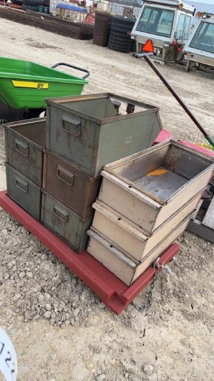 (8) STACKABLE STORAGE BINS ON PULL CART