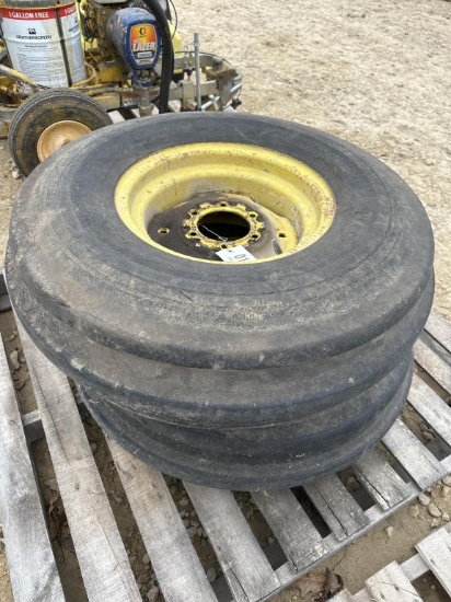 (2) 3 RIB 10.00-16 TIRES ON JOHN DEERE RIMS