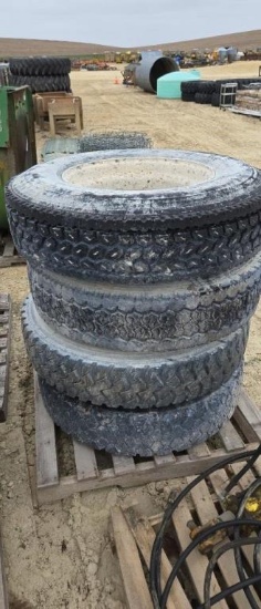 (4) 11.00 X 22.5 TIRES ON DAYTON RIMS
