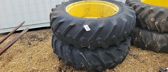 (2) 18.4 X 38 9 BOLT DUAL RIMS & TIRES