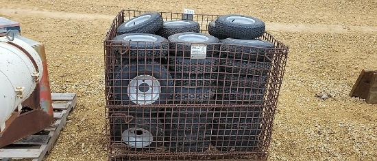 BASKET OF TIRES ON 4 BOLT RIMS