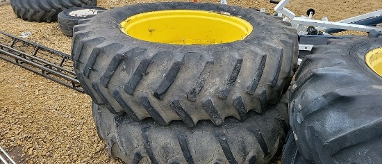 (2) 18.4 X 38 TIRES ON 9 BOLT RIMS