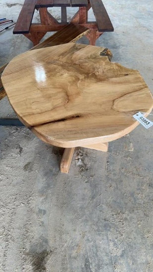 POPLAR TULIP LIVE EDGE TABLE WITH OAK PEDESTAL