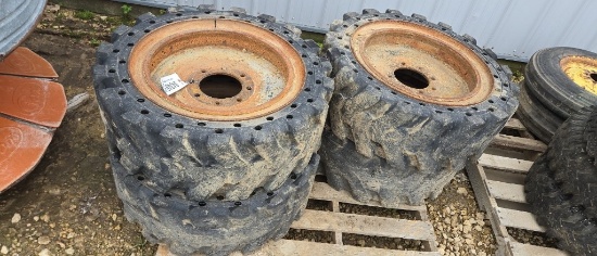 (4) SOLID 33X12X20 SKID LOADER TIRES AND RIMS