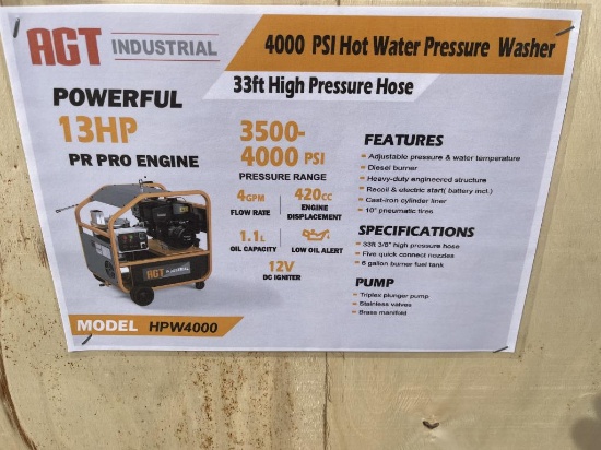 Pressure washer, 4000 PSI, diesel burner, Adj.