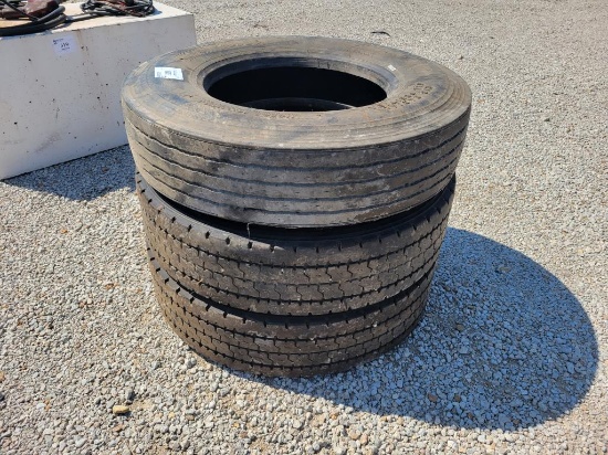 (2) Yokohama 11R22.5 semi tires, used; plus Wilson Closeout 217-620-9660