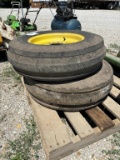 750/15 3 Rib Tractor Tires on JD Rims (2)
