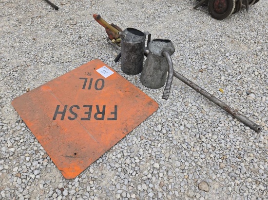 Oil Pump, Oil Cans, Sign