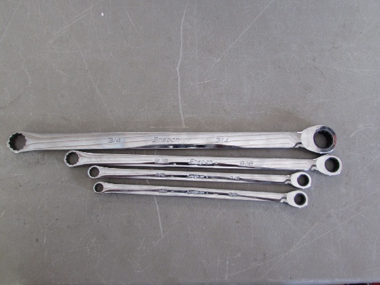 Snap-On 4 Piece Extra Long Boxed End & Ratcheting End Wrench 3/8", 7/16", 9/16", 3/4"
