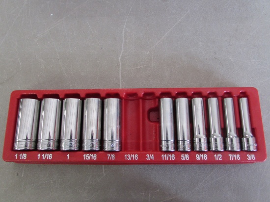 Snap-On 11 Piece 6 Point 1/2" Drive Deep Well Sockets 3/8" to 1 1/8" Missing 3/4" & 13/16"