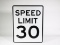 Speed Limit 30 metal highway road sign. Size: 24
