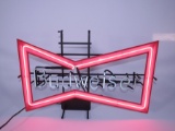 Terrific Budweiser Beer neon tavern light-up bow-tie style sign. Very clean. Lights perfectly! Size: