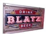 Striking 1930s Blatz Beer single-sided neon porcelain tavern sign. Great colors and untouched. Size: