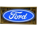 Striking Ford Automobiles single-sided light-up dealership sign. Lights and works perfectly! Size: 5