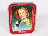 1950s Coca-Cola girl with bottle metal diner serving tray. Size: 11