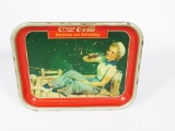 1940 Coca-Cola Sailor fishing girl metal diner serving tray. Size: 13