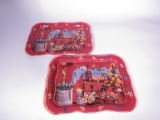 Lot of two NOS 1960s Coca-Cola metal diner serving trays with fall motif. Size: 19