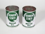 Lot of two vintage Quaker State Motor Oil metal quart cans. Still full and unused. Size: 4