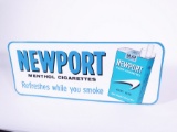 1960s Newport Menthol Cigarettes single-sided tin sign with period cigarette pack graphic. Size:  30