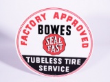 NOS late 1950s-early 60s Bowes Seal Fast Factory Approved Tubeless Tire Service tin sign. Size: 16.5