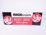 Nice 1940s-50s Richardson Root Beer single-sided embossed tin diner sign. Never used. Size: 23.5
