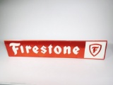 1960s Firestone Tires single-sided embossed tin horizontal garage sign. Size: 48