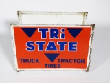 Circa 1940s-50s Tri State Truck Tractor Tires service station metal tire display. Size: 13.5'x10