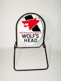 Never displayed Wolf's Head Motor oIl double-sided tin painted curb sign. Size: 35