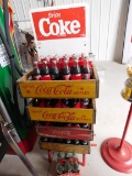 Antique Coke 2 Wheel Dolly W/ Wood Coke Trays and Bottles