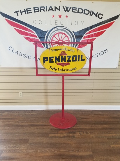 Pennzoil Supreme Quality Safe lubrication sign on pennzoil cast iron base 18"x31"