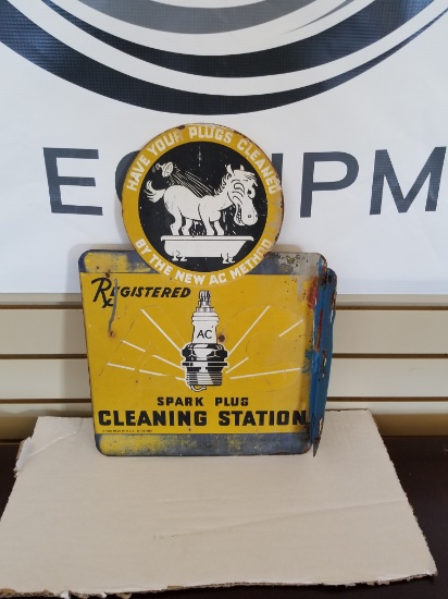 AC "Spark plug cleaning station" Double sided pole sign 15"x10.5"