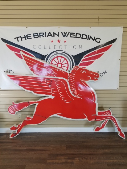 "MOBIL PEGASUS" Porcelain cookie cutter sign. Approximately 94" long and 69" tall