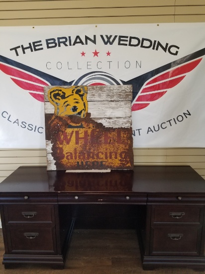 "BEAR WHEEL BALANCING" Sign on barn wood backing 35"x33.5"