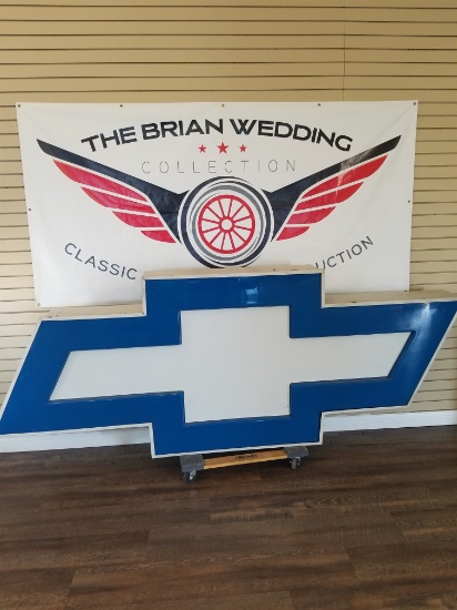 Chevrolet Bowtie lighted dealership sign. Manufactured by Plasti-line inc. Approximately 112" x 42"