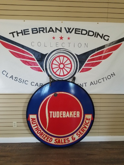 "STUDEBABAKER AUTHORIZED SERVICE" Double sided porcelain sign with cast iron frame. Approximately 48