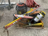 PALLET OF MISC SAW HORSES, (2) SHOP VACS, POLE SAW