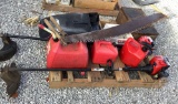 2 TROY BUILT WEED EATERS,2 MAN ANTIQUE SAWS, GAS CANS,SKILL