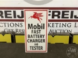 MOBIL FAST BATTERY CHARGER AND TEST METAL SIGN, 9 1/2