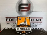 PENN-DRAKE MOTOR OIL DOUBLE SIDED PORCELAIN SIGN, 28