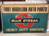 FORT HARRISON AUTO PARTS SIGN BLUE STREAK HEAVY DUTY IGNITION