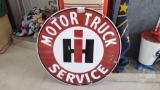 INTERNATIONAL HARVESTER MOTOR TRUCK SERVICE PORCELAIN ROUND SIGN, DOUBLE SIDED,