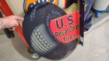 U.S. ROYAL CORD TIRES PORCLAIN SIGN, DOUBLE SIDED, SIDE MOUNT,