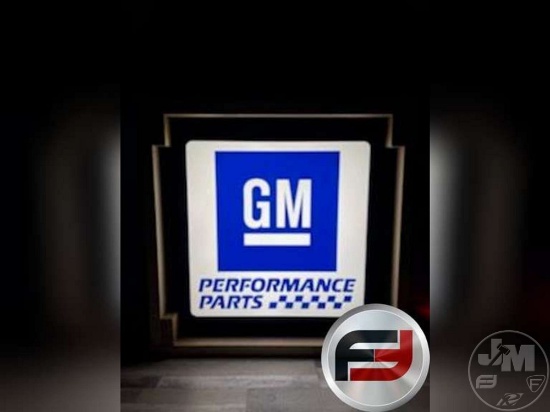 GM PERFORMANCE PARTS SINGLE SIDED LIGHT-UP SIGN, APPROXIMATELY 24”...... ACROSS