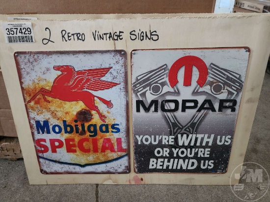2 RETRO VINTAGE SIGNS, MOBILGAS SPECIAL & MOPAR YOU'RE WITH